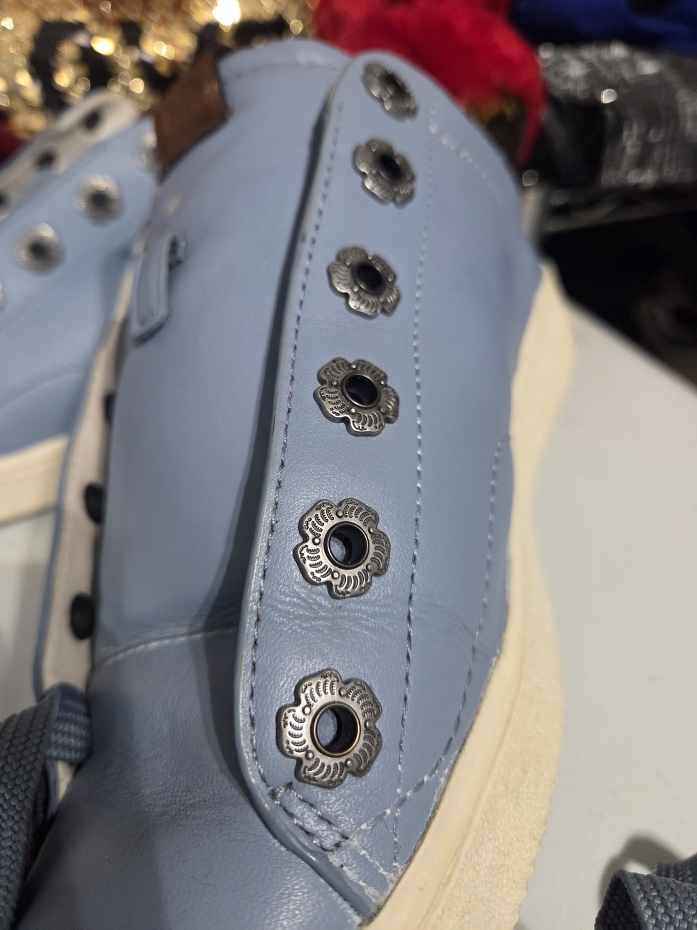 Coach Women Blue Rhinestone Embellished Leather Sneakers/ Crystal Bow Accent 10B - Picture 16 of 16